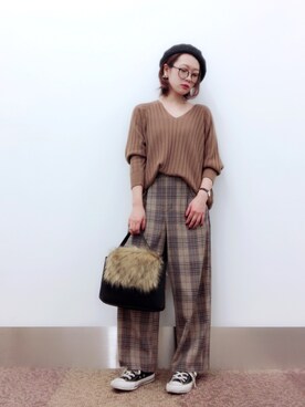 「THE SHOP TK （ザ ショップ ティーケー ）の◆【しわ防止】ボックスタックワイドパンツ（その他パンツ）」を使った、isonさん（レディース・156cm）の秋コーディネート
