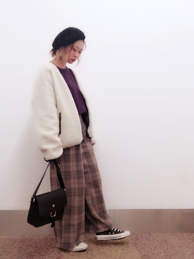 「THE SHOP TK （ザ ショップ ティーケー ）の◆【しわ防止】ボックスタックワイドパンツ（その他パンツ）」を使った、isonさん（レディース・156cm）の秋コーディネート