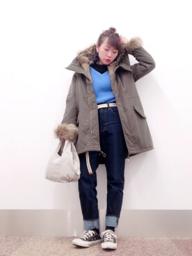 「ブルーニット」｜「アイテム（モッズコート）」を使った、isonさん（レディース・156cm）の冬コーディネート