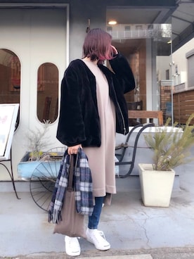 「ジャックパーセル」｜「アイテム（ブルゾン）」を使った、isonさん（レディース・156cm）の冬コーディネート