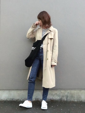 「ジャックパーセル」｜「アイテム（トレンチコート）」を使った、isonさん（レディース・156cm）の冬コーディネート