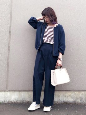 「マリン」｜「アイテム（ブルゾン）」を使った、isonさん（レディース・156cm）の春コーディネート