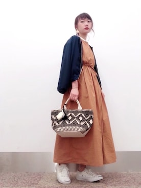 「ギャザー」｜「アイテム（ブルゾン）」を使った、isonさん（レディース・156cm）の春コーディネート