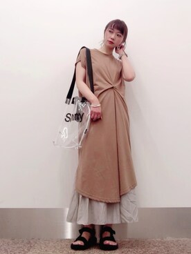 「ワッシャースカート」｜「アイテム（ワンピース/ドレス）」を使った、isonさん（レディース・155cm）の夏コーディネート