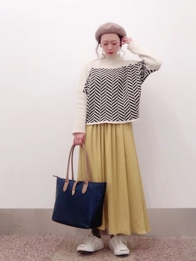 「ドルマンスリーブ」｜「アイテム（ハンチング/ベレー帽）」を使った、isonさん（レディース・156cm）の冬コーディネート