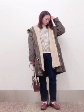 「ビットローファー」｜「アイテム（モッズコート）」を使った、isonさん（レディース・156cm）の冬コーディネート
