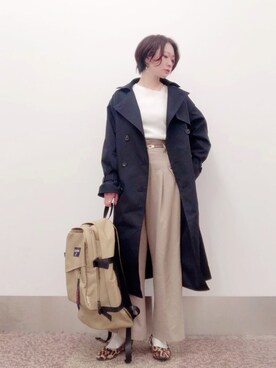 「アシンメトリー」｜「アイテム（トレンチコート）」を使った、isonさん（レディース・156cm）の冬コーディネート