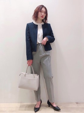 「index（インデックス）のアイテム（ノーカラージャケット）」を使った、isonさん（レディース・156cm）の冬コーディネート