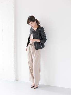 「URBAN RESEARCH ROSSO WOMEN（アーバンリサーチ　ロッソ）のアイテム（ライダースジャケット）」を使った、kawanoさん（レディース・164cm）の冬コーディネート