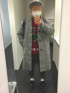 「GU（ジーユー）のアイテム（チェスターコート、グレー系）」を使った、SHOTAさん（メンズ・170cm）の冬コーディネート