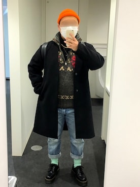 「アイテム（ソックス/靴下、グリーン系）」を使った、SHOTAさん（メンズ・170cm）の冬コーディネート