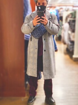 「GU（ジーユー）のアイテム（パンツ、パープル系）」を使った、SHOTAさん（メンズ・170cm）の冬コーディネート