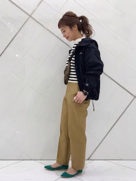 「Champion（チャンピオン）のアイテム（ナイロンジャケット）」を使った、SAKI.さん（レディース・161cm）の冬コーディネート