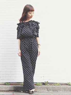 「アイテム（つなぎ/オールインワン、ブラック系）」を使った、fruncoさん（レディース・153cm）の夏コーディネート