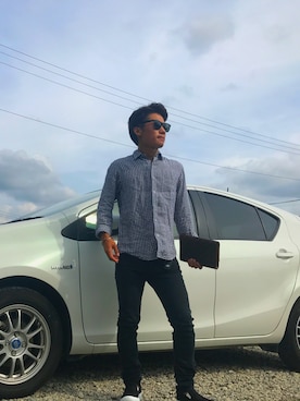 「GU（ジーユー）の（GU）スキニーフィットジーンズ（MEN ⁄ ジーンズ）」を使った、ながやさん（メンズ・166cm）の夏コーディネート