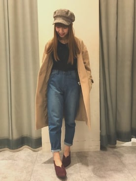 「グレンチェック」｜「アイテム（キャスケット）」を使った、rionaさん（レディース・156cm）の冬コーディネート