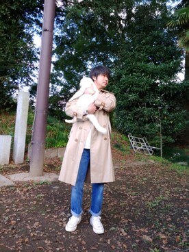 「バーバリー」｜「アイテム（トレンチコート）」を使った、こんがり棒さん（メンズ・167cm）の秋コーディネート