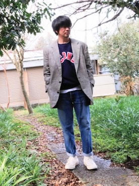 「チャックテイラー」｜「アイテム（スウェット）」を使った、こんがり棒さん（メンズ・167cm）の冬コーディネート