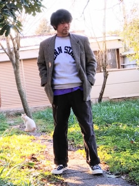 「チャックテイラー」｜「アイテム（スウェット）」を使った、こんがり棒さん（メンズ・167cm）の冬コーディネート