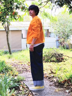 「DISCUS（ディスカス）のアイテム（スウェット）」を使った、こんがり棒さん（メンズ・167cm）の春コーディネート