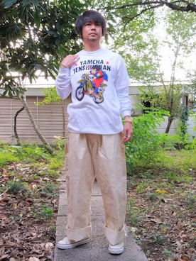 「DRAGON BALL（ドラゴンボール）のアイテム」を使った、こんがり棒さん（メンズ・167cm）の夏コーディネート