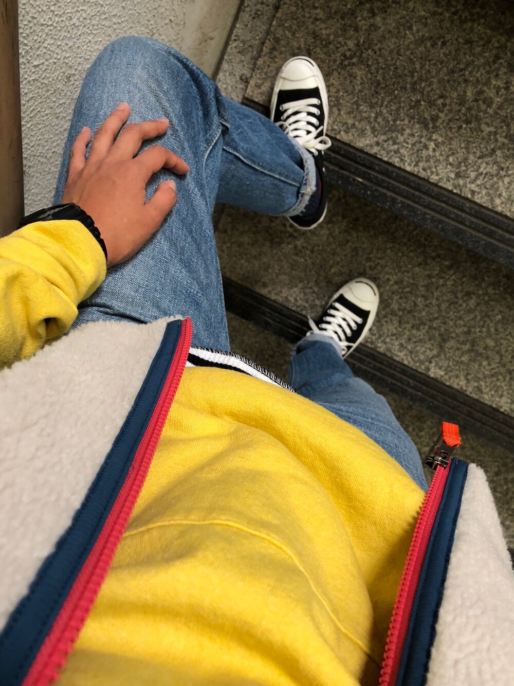 「patagonia、レトロX、converse、jack purcell、BEAMS BOY、orslow、gshock、スポーツミックス、アウトドアミックス、FRUIT OF THE LOOM」｜「CONVERSEのCONVERSE / JACK PURCEL（スニーカー、ブラック系）」を使った、marinosukeさん（レディース・157cm）の秋コーディネートの1枚目の写真