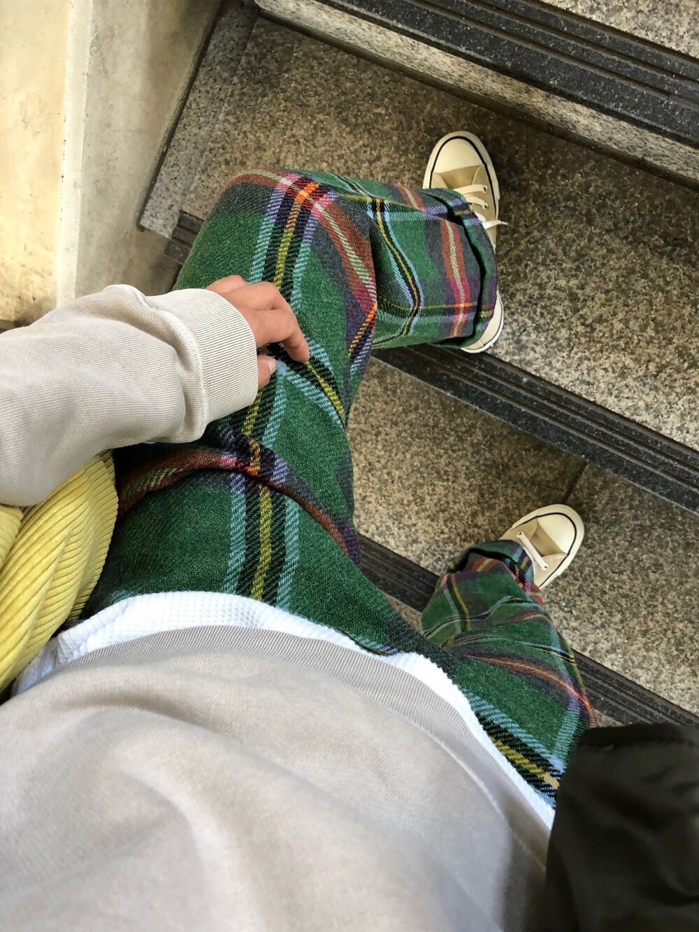 「古着MIX、カジュアルコーデ、チェックパンツ、Ralph Lauren、converse、niko and ...、BEAMS BOY、FREAK’Ｓ STORE、ウールパンツ、GRAPEFRUIT MOON」｜「RALPH LAURENのアイテム（パンツ、グリーン系）」を使った、marinosukeさん（レディース・157cm）の秋コーディネートの1枚目の写真