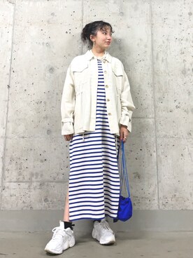 「BEAMS BOY（ビームスボーイ）のアイテム（バッグ、ブルー系）」を使った、azusaofficialさん（レディース・157cm）の春コーディネート