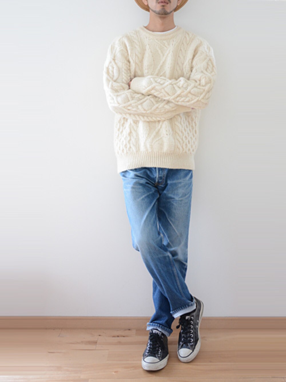 FUNS_FUKUSHIMAさんの「ヴィンテージ フィッシャーマン セーター ウール アラン編み（VINTAGE）」を使ったコーディネート