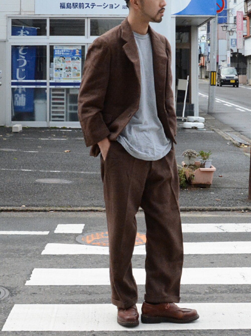 FUNS_FUKUSHIMAさんの「セットアップ ヴィンテージ ウール スーツ 50年代 ジャパン（VINTAGE）」を使ったコーディネート