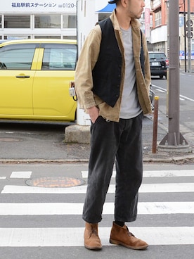 「クラークス」｜「アイテム（ミリタリージャケット）」を使った、FUNS_FUKUSHIMAさん（メンズ・171cm）の冬コーディネート