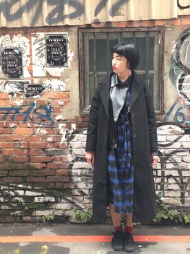 「古著のアイテム（ワンピース/ドレス、ブルー系）」を使った、劉孟雰さん（レディース・165cm）の春コーディネート