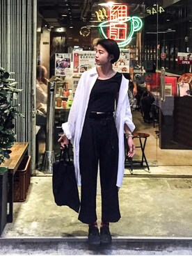 「VANS（バンズ）のアイテム（シューズ、ブラック系）」を使った、劉孟雰さん（レディース・165cm）の夏コーディネート