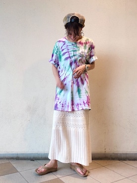 「スタッフセンバツ」｜「アイテム（ハンチング/ベレー帽）」を使った、EYEさん（レディース・160cm）の夏コーディネート