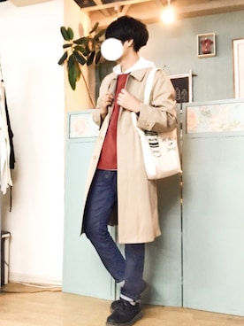 「ワインレッド」｜「アイテム（ステンカラーコート）」を使った、🇩🇪shingo🇩🇪さん（メンズ・180cm）の秋コーディネート