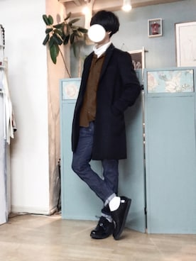 「シンプルおしゃれが好き」｜「アイテム（チェスターコート）」を使った、🇩🇪shingo🇩🇪さん（メンズ・180cm）の秋コーディネート