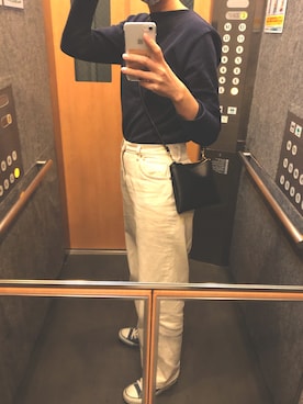 「FREAK'S STORE（フリークスストア）の▽【WEB限定】ハイウエスト テーパードデニム（デニムパンツ、ホワイト系）」を使った、3さん（レディース・170cm）の夏コーディネート