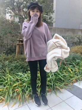 「FRAY I.D（フレイアイディー）のアイテム（ブルゾン）」を使った、菊地亜美さん（レディース・165cm）の冬コーディネート