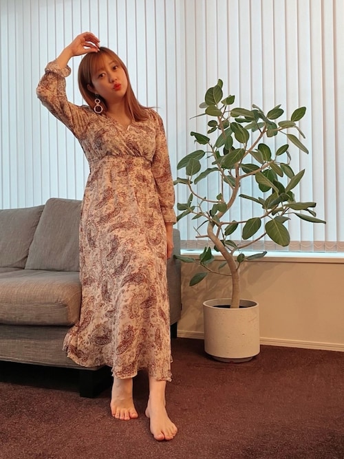 エスニックプリントカシュクールワンピース（ワンピース