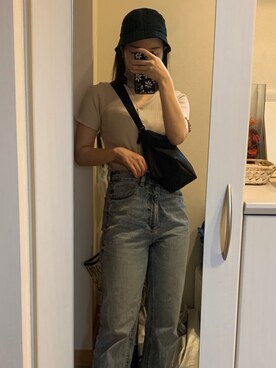 「H&M（エイチ・アンド・エム）のアイテム（キャップ、ブラック系）」を使った、aemiさん（レディース・158cm）の夏コーディネート