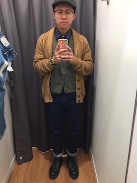 「GAP（ギャップ）のアイテム（ノーカラージャケット）」を使った、CHLeeさん（メンズ・165cm）の冬コーディネート