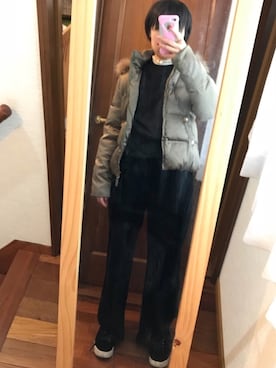 「スウエット」｜「アイテム（ダウンジャケット/コート）」を使った、あきさん（レディース・150cm）の冬コーディネート