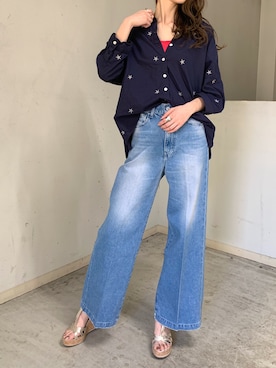「woadblue（ウォードブルー）のアイテム（パンツ）」を使った、4onさん（レディース・168cm）の春コーディネート