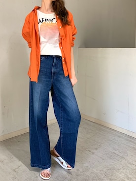 「woadblue（ウォードブルー）のアイテム（パンツ）」を使った、4onさん（レディース・168cm）の春コーディネート