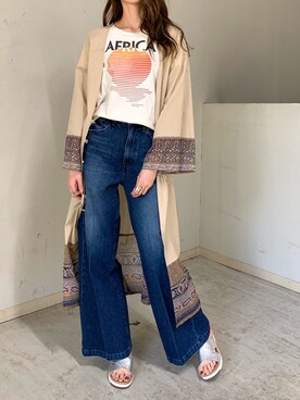 「woadblue（ウォードブルー）のアイテム（パンツ）」を使った、4onさん（レディース・168cm）の春コーディネート