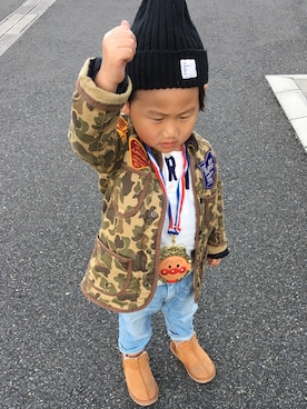 「DENIM DUNGAREE（デニムダンガリー）のアイテム（ブルゾン）」を使った、muuuさん（キッズ・90cm）の冬コーディネート