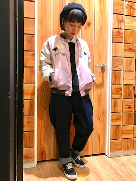 「アイテム（MA-1）」を使った、やまとさん（レディース・153cm）の冬コーディネート