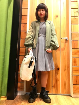 「ネコ」｜「アイテム（ブルゾン）」を使った、やまとさん（レディース・153cm）の春コーディネート