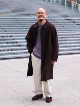 「RECOMMEND  ITEM STYLING」｜「アイテム（ステンカラーコート）」を使った、山本　一輝さん（メンズ・163cm）の冬コーディネート