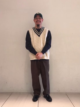 「MONKEY TIME（モンキータイム）のアイテム（ベスト）」を使った、山本　一輝さん（メンズ・163cm）の冬コーディネート